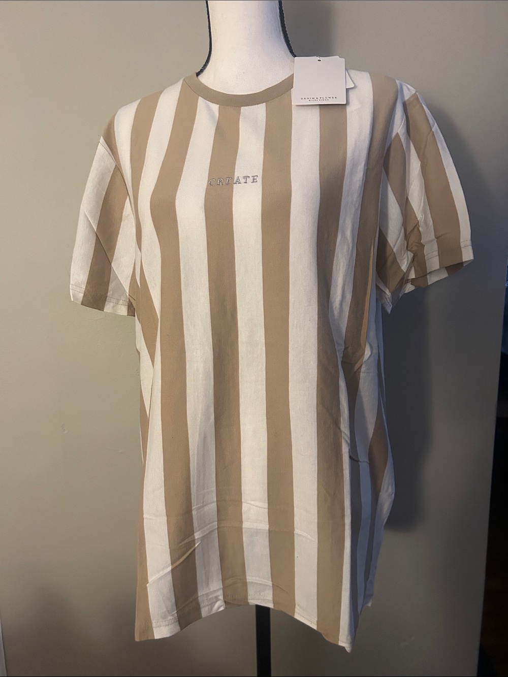 Denim & Flower Beige and White Striped Short Sleeve Tee